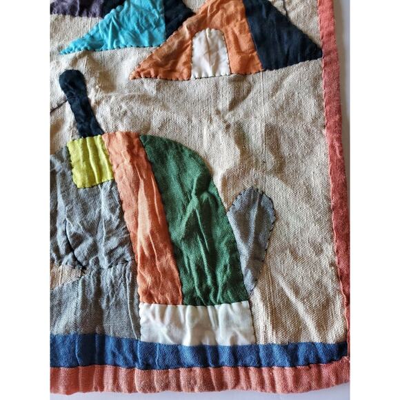 Vintage Fabric Art Camel Pyramids Egypt Rustic Hand Made 15.5" x 17" - Picture 4 of 5